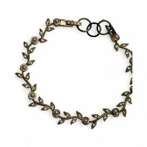 Nadri Pavé Leaf & Pearl Station Bracelet – Goldtone,